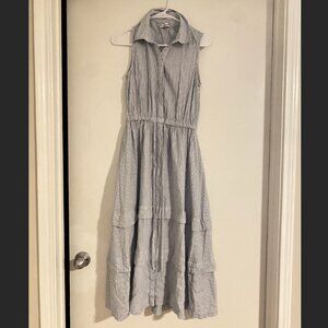 Calvin Klein Oxford Blue Striped Ruffle Tiered Shirt Dress – Size 4